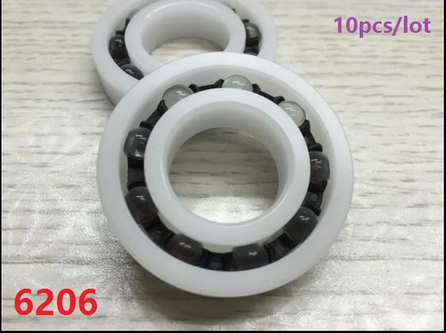 10pcs POM bearing 6206 Plastic ball bearings 30x62x16 mm with Glass balls Nylon Cage deep groove 30*62*16