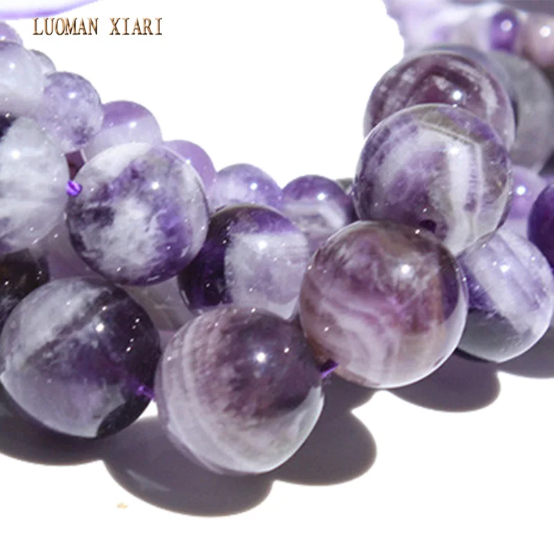 Natural Stone Beads Dream Amethyst Crystal Loose Round Spacer Bead For Jewelry Making Diy Necklace 4/ 6/ 8/ 10/12mm 15\