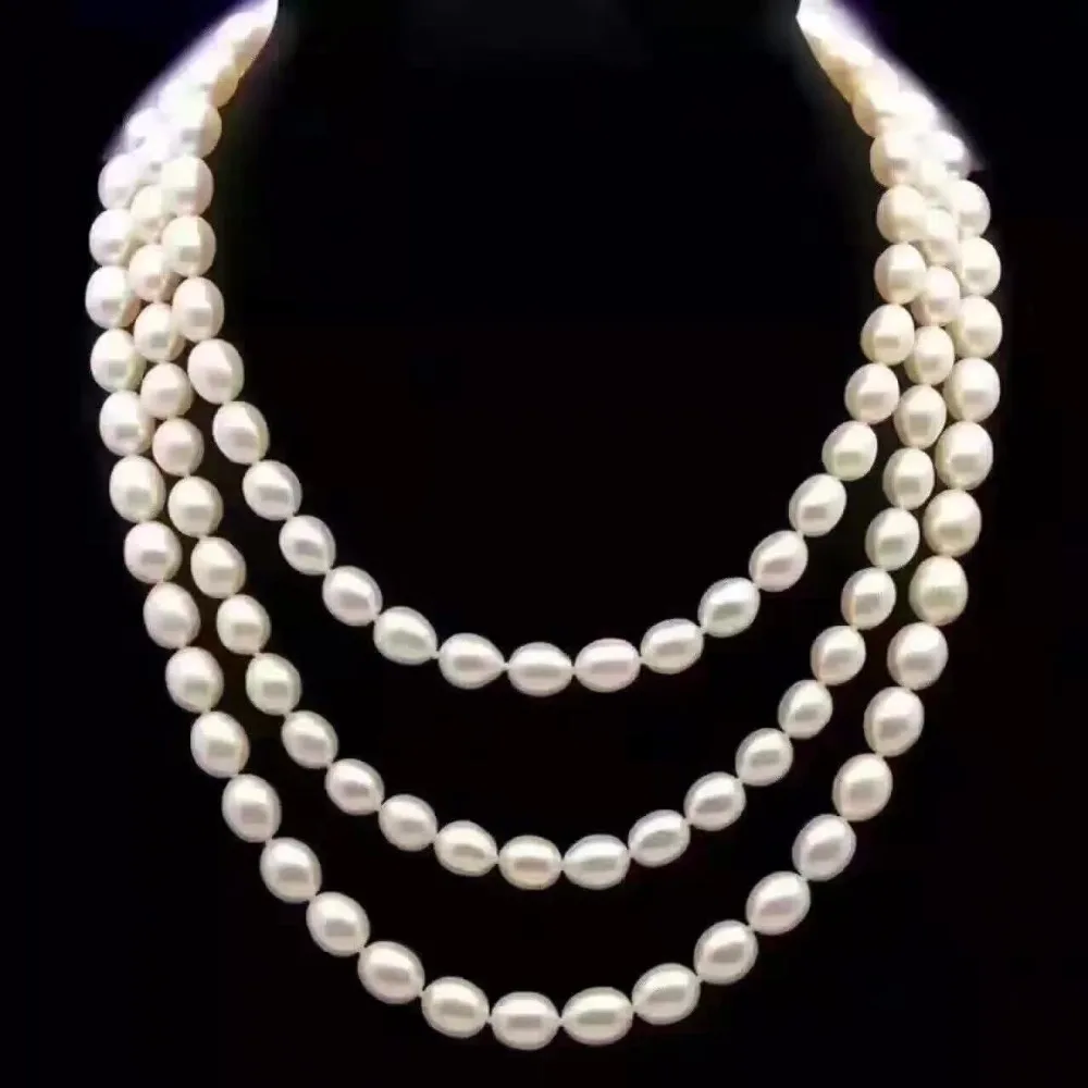 Natural White Rice Freshwater Pearls 7-8mm Long Necklace 150cm