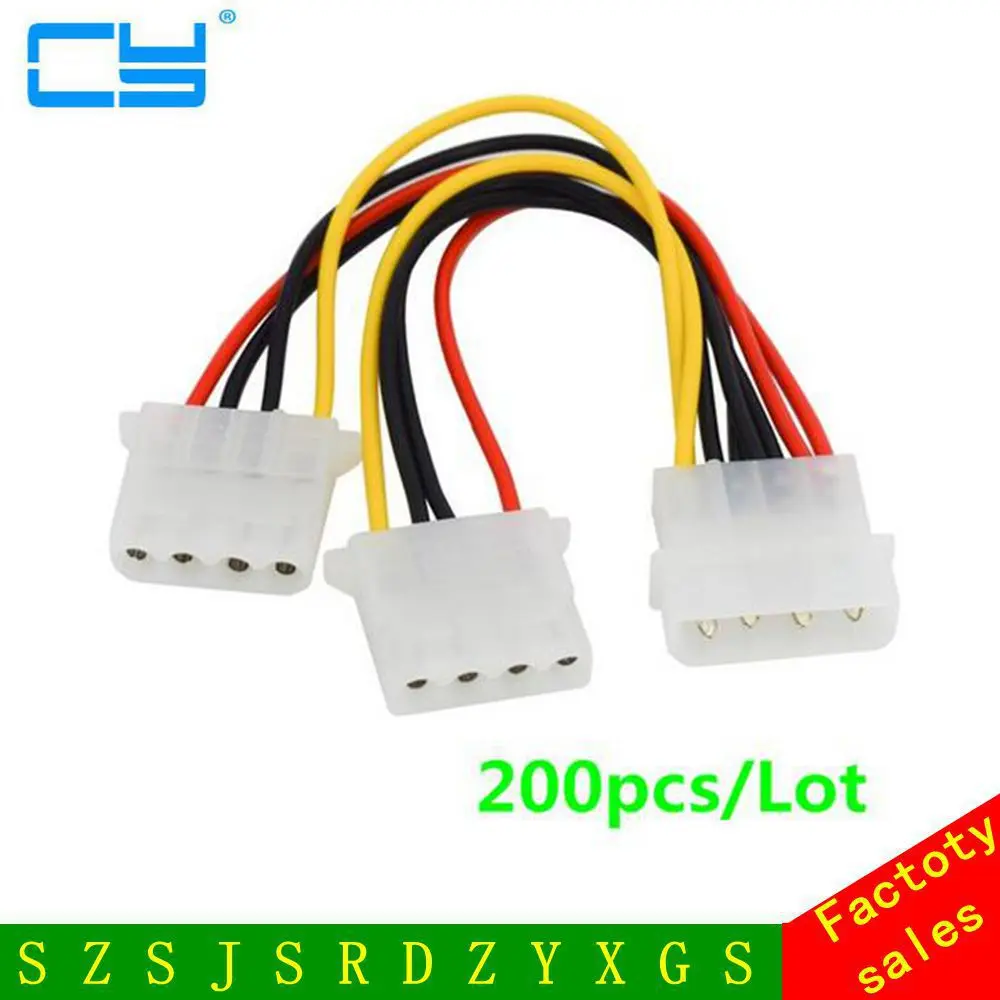 

200pcs/Lot Computer Power Supply IDE 4-pin Molex LP4 Male to 2 x Female Splitter Power Cable Cord,Hard Drive Disk HDD DVD CD