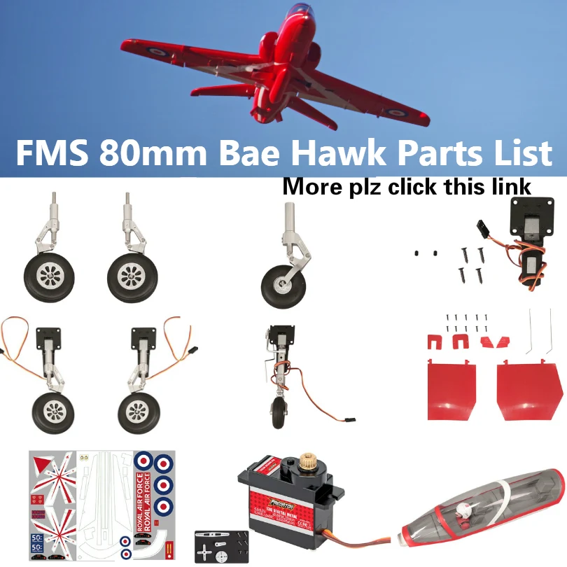 FMS 80mm Bae Hawk Red Arrow EDF Ducted Fan Jet Parts Retract Landing Gear Set System Motor ESC RC Airplane Model Plane Aircraft