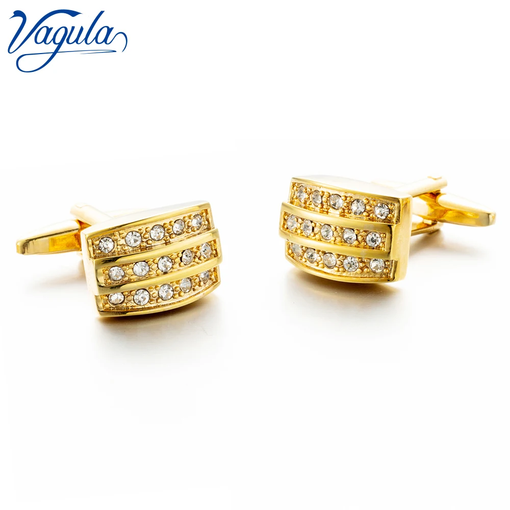 

VAGULA Cufflinks Top Luxury Brand Party Wedding gift Suit Shirt Crystal Button Bonito Gemelos Gold-color Cuff links 321