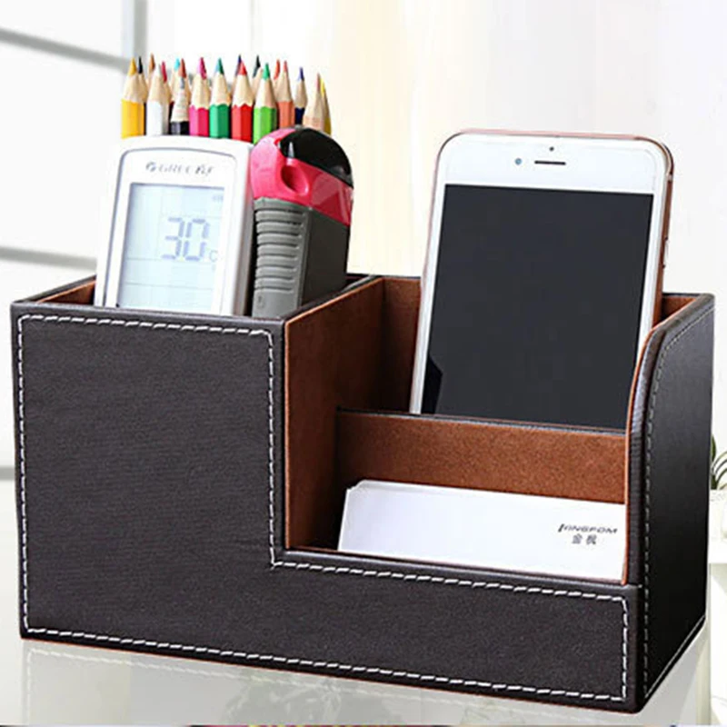 

Pencil Holder Leather Multi-Function Desk Stationery Organizer Storage For Cell Phone, Business Name Cards Remote Control ,Home