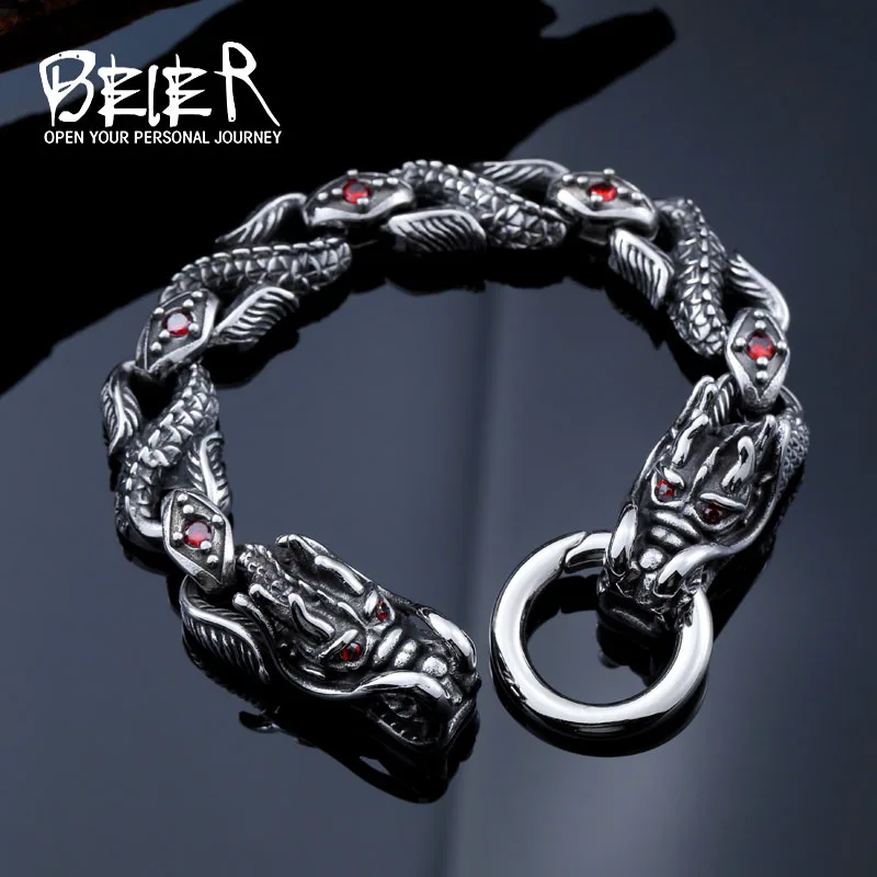 

Beier 316L Stainless Steel bracelet punk skull Bracelet For Vintage Cool Dragon Style Men's Bracelet Jewelry LLBC8-035