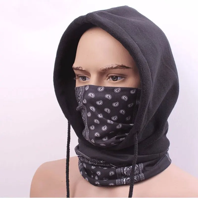 Men Women Neck Hood Fleece Ski Hat Balaclava Mask Windproof Winter Outdoor Headgear Bike Motorcycle Black Blue