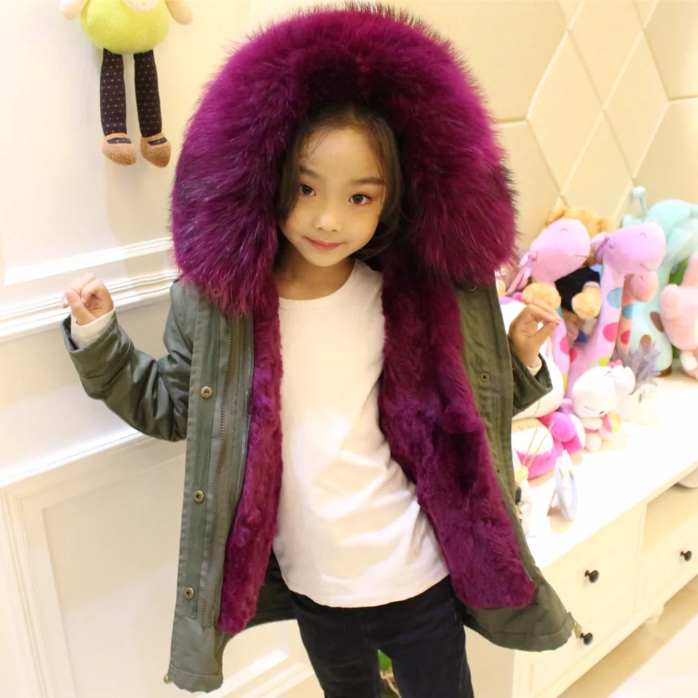 

2023 Winter Coat Jacket Boy Girl Woman Man Warm Outerwear Large Raccoon Fur Collar Hooded Rabbit Fur Liner Detachable Casual