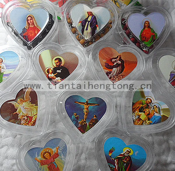 free ship 10pcs/pack transparent plastic rosary box, heart box for 7mm bead rosary,gift box with icon picture on one cover