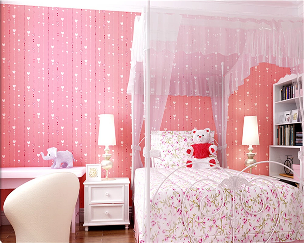 

beibehang papel de parede Children room girls bedroom non woven wallpaper background wall pink peach vertical stripes stamp