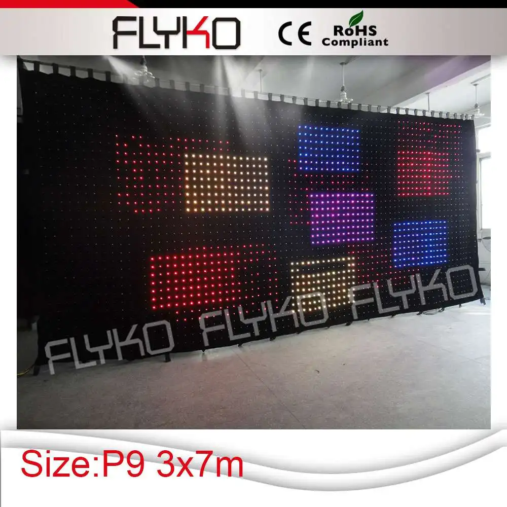 dj/disco/stage light PC dmx control led video curtain  3x7m P9cm