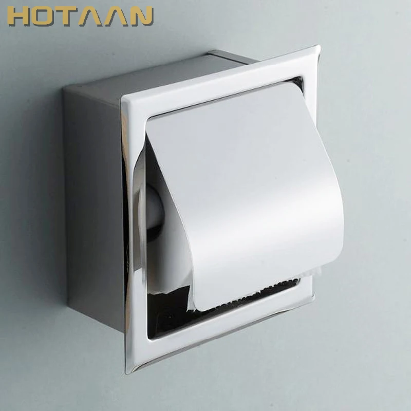 Luxury SUS 304# Stainless Steel Bathroom Toilet Roll Paper Holder Box Concealed Wall Mounted Recessed Wall Embedded YT-1092