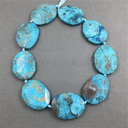 Oval FacetedBlue Ocean Jaspers Slab Slice Beads, Nature Stone Sediment Jaspers Pendant Beads For DIY Jewelry MY1117