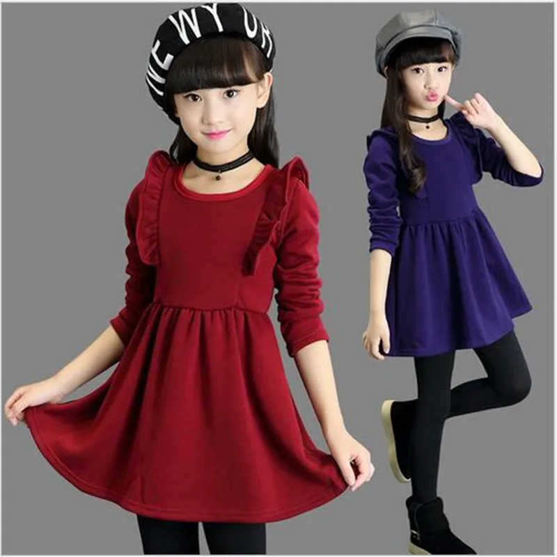 

2021 Girls Winter Warm Dress Girls Beautiful Long Sleeve Thick Princess Perform Party Fashion School Dress for 4 6 8 14 years