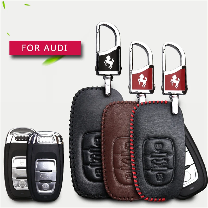 Car Remote Key Case Cover For Audi A3 A4 B5 B6 B7 B8 B9 A6 C5 C6 A5 Q5 Q7 Genuine Leather Key Ring Shell Caso Chave Novelty Gift