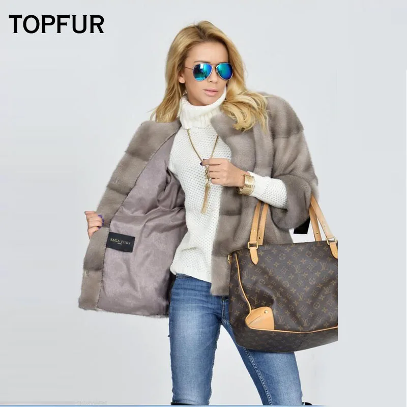 TOPFUR New Fashion Winter Short Female Coat Real Fur Coat For Women Natural Mink Fur Outerwear & Coats Black Basic Jackets