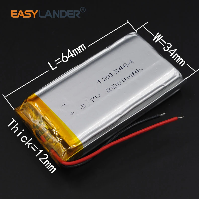 

123464 1203464 3.7V 2800mAh Rechargeable li Polymer Li-ion Battery For PDA DVR powr Bank GPS navigation camera phone