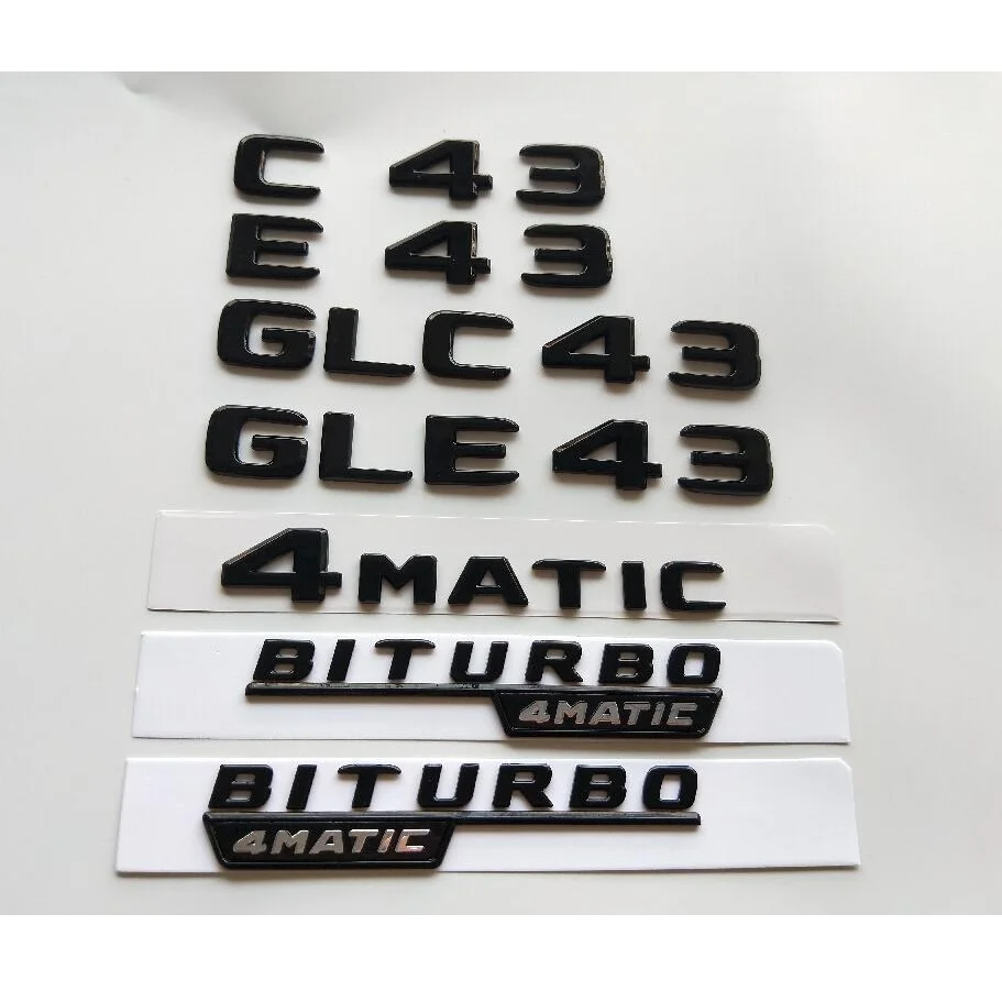 Brilliant Gloss Shiny Black Fender Trunk Emblem Badges for Mercedes Benz W205 C43 W213 E43 X253 GLC43 GLE43 AMG BITURBO 4MATIC