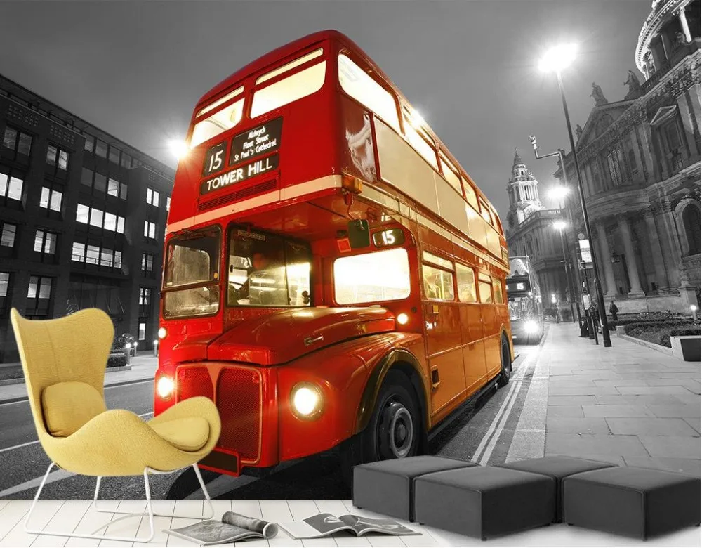 

3d wallpaper for room London double bus street night view customized wallpaper for walls mural 3d wallpaper