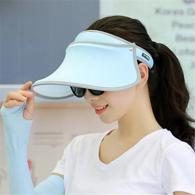 

300p Women Sun Hat Wide Brim Anti-UV Female Sunscreen Shade Hat High Elastic Girl Summer Empty Top Visor Cap Fishing Running Cap