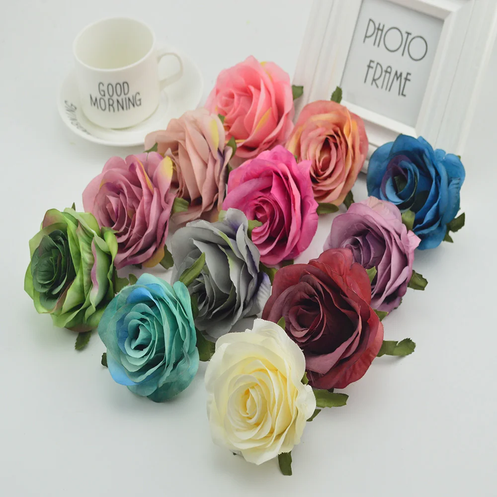 

100Pcs High Quality Artificial Flowers Plastic Roses Wall for Vases Home Wedding Decoration Accessories Cheap Silk Scrapbooking