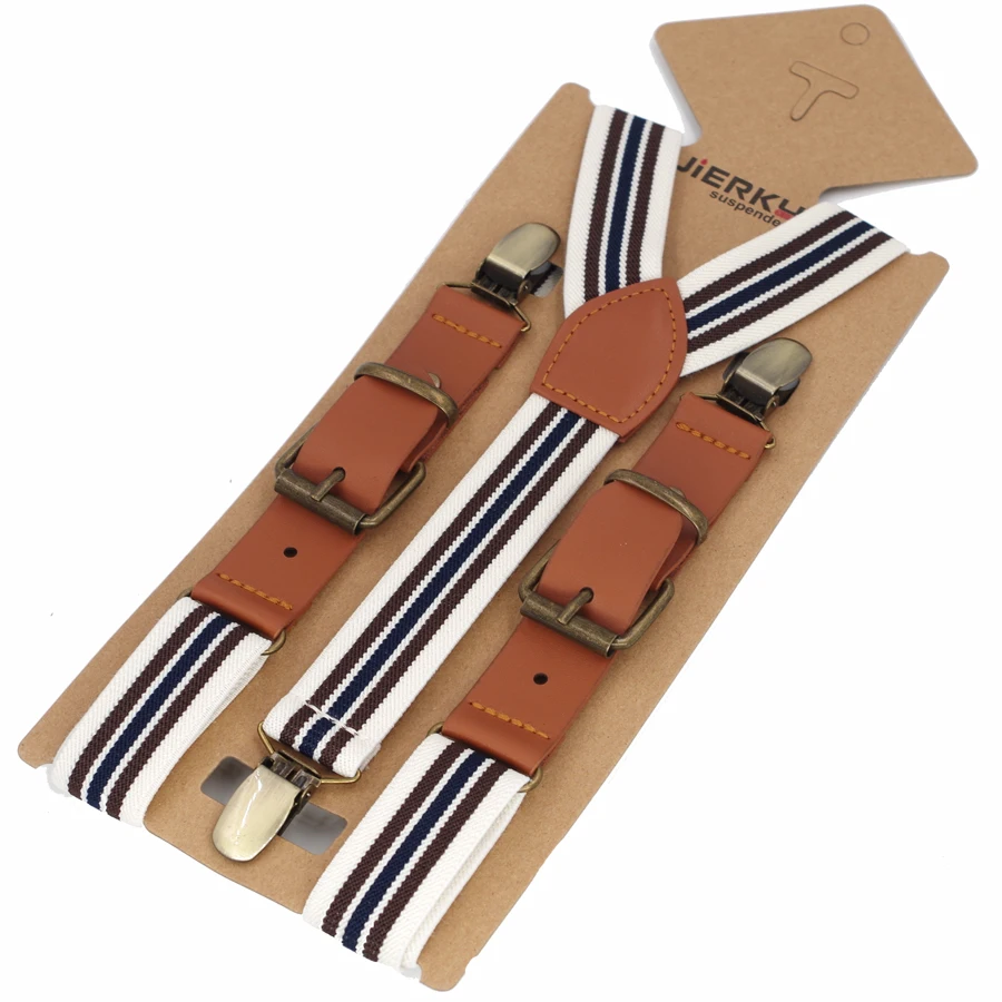 JIERKU Boy Suspender Kawat Gigi Bayi Kulit anak Fashion Celana Tali Suspender 3 Klip Perunggu Suspensorio 2.5*75 cm