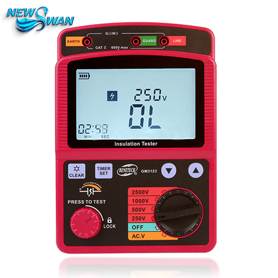 GM3125 Energy-saving 12V 1.4mA Voltage Overload Insulation Resistance Tester