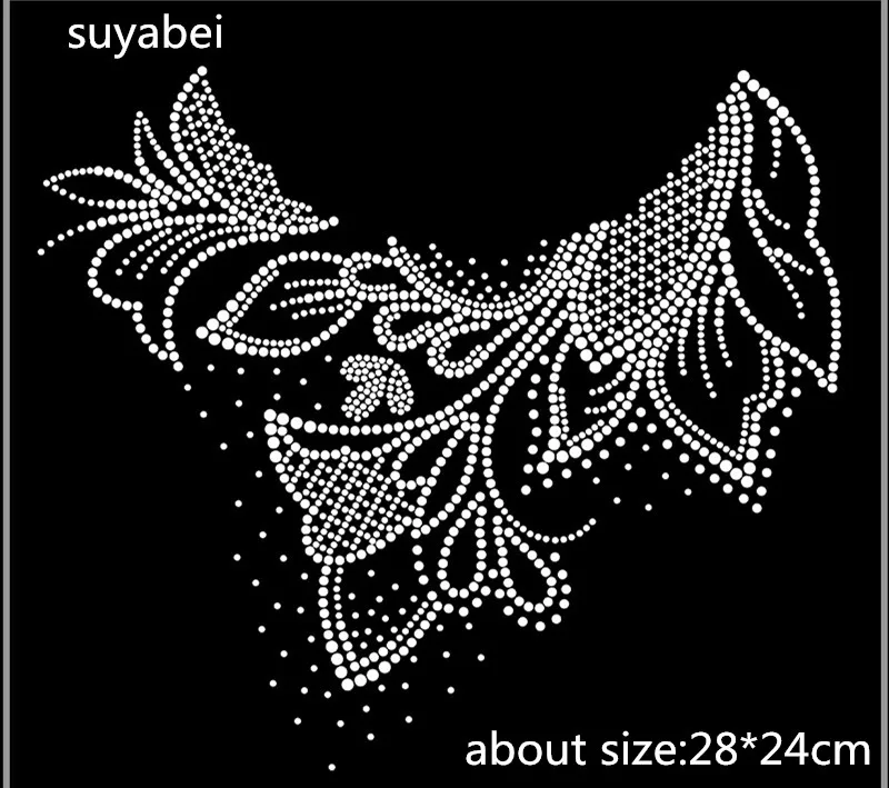 

2pc/lot Big flower neckline iron on rhinestone appliques iron on rhinestone motifs hot fix rhinestone transfer motifs