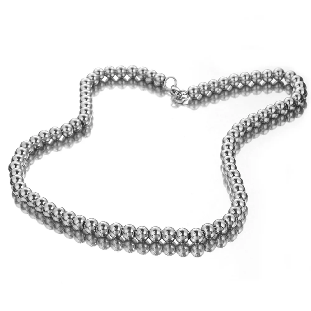 Width 6/8/10mm 316L Stainless Steel Ball Beads Chain Necklace for Men Women