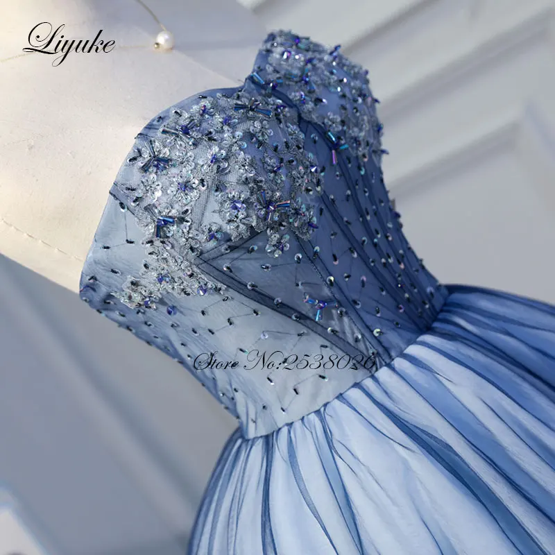 Liyuke Ruched Sky Blue Prom Dress A Line Strapless Party Dress Knee-Length Beading Formal Dresses Custom Made New