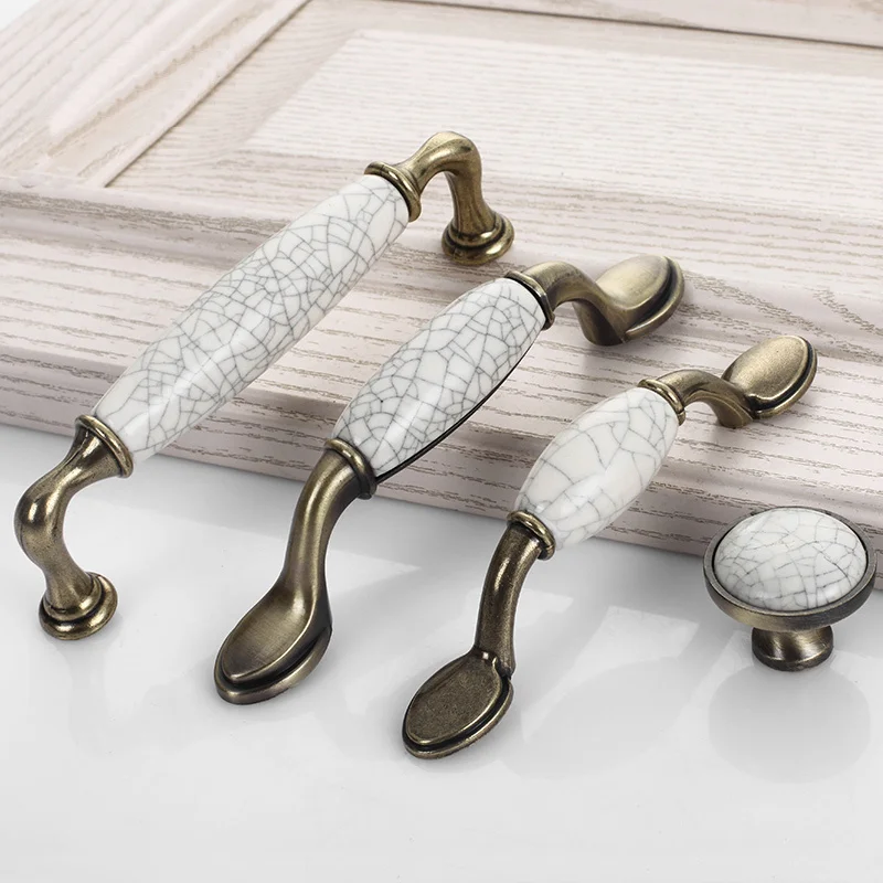 Ceramic Door Handles Antique Crack Kitchen Cabinet Handles Vintage Handles Knobs and Pulls Metal Furniture Handles Drawer Pulls