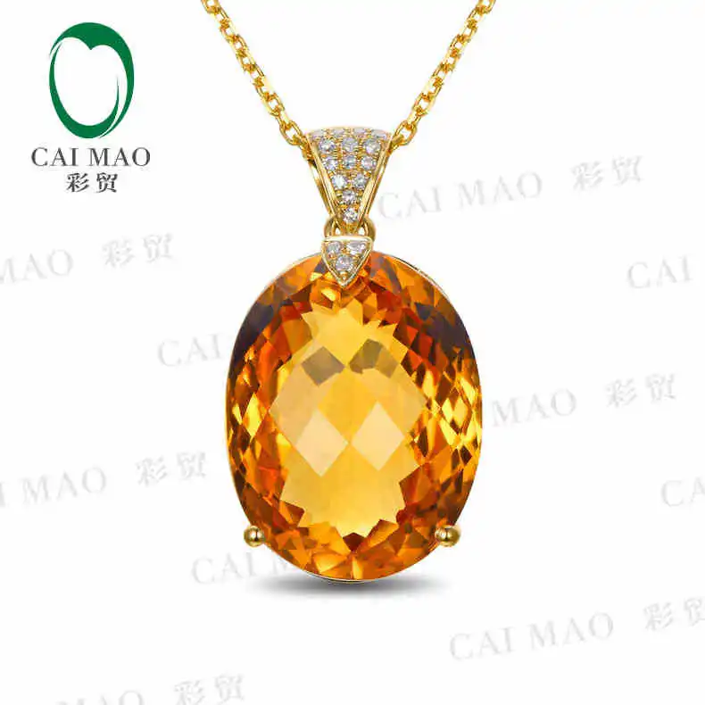 

CaiMao 18KT/750 Yellow Gold 14.66 ct Natural IF Citrine & 0.08 ct Round Cut Diamond Engagement Gemstone Pendant Jewelry