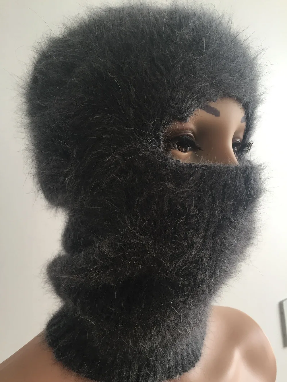 Fluffy Mink Cashmere Winter Ski Mask Balaclava Angora Rabbit Knitted Hat Scarf Neck Warmer For Men Or Women Fleece Cap  JN650