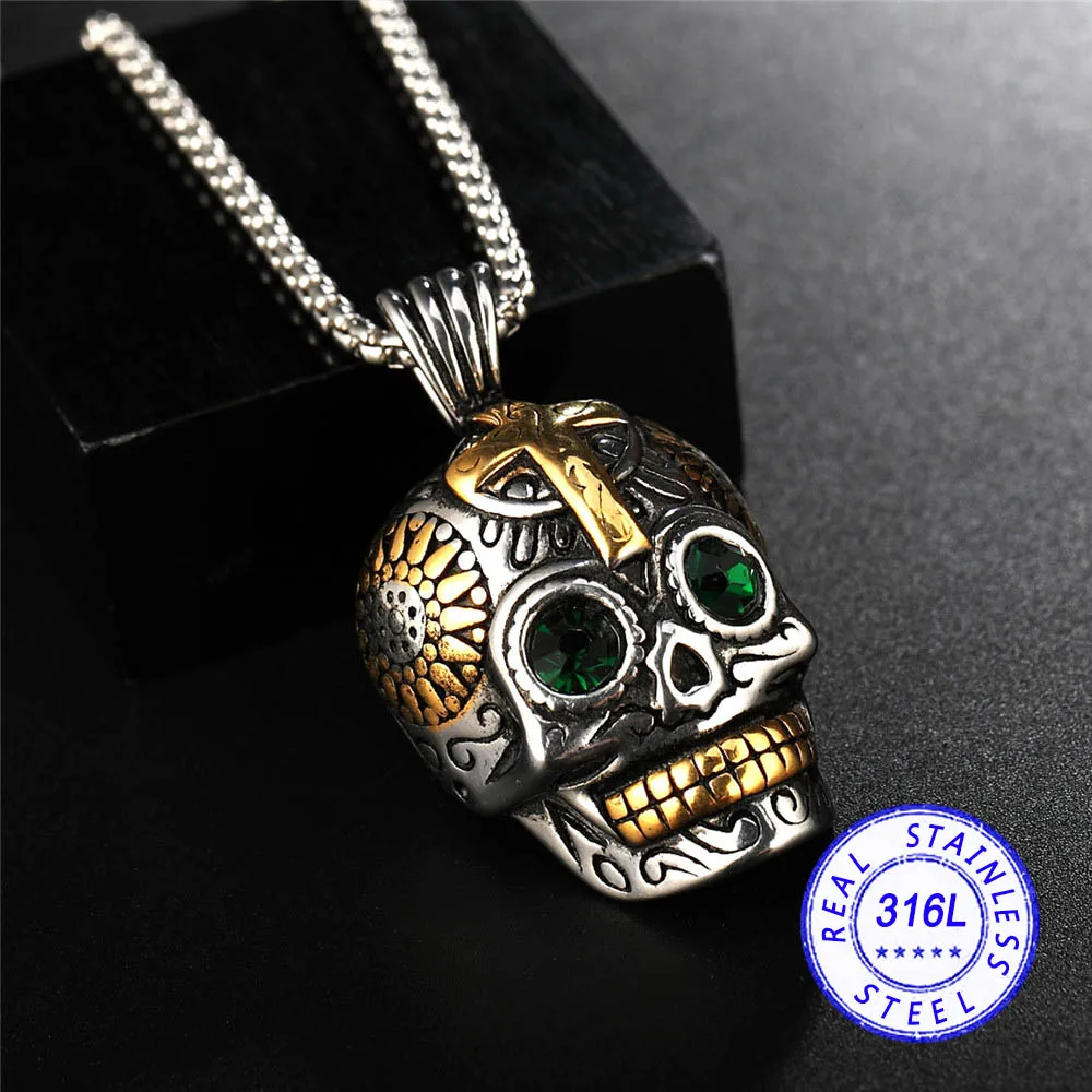 Stainless steel Punk Rock And Roll Wind Personalized Skull Pendant Necklaces Wholesale Make Man Suffocating Big Skull Jewelry