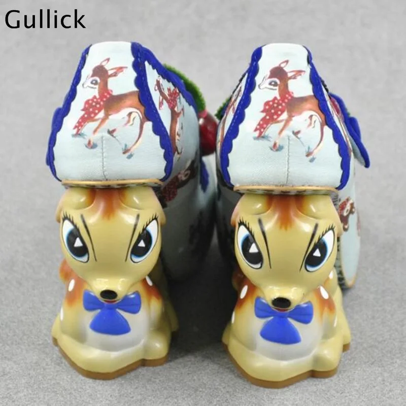 Gullick 2018 Newest Fashion Mary Janes Women Cute Print Deer Heel Pumps Woman Cherry Decoration Classics Party Dress Shoes