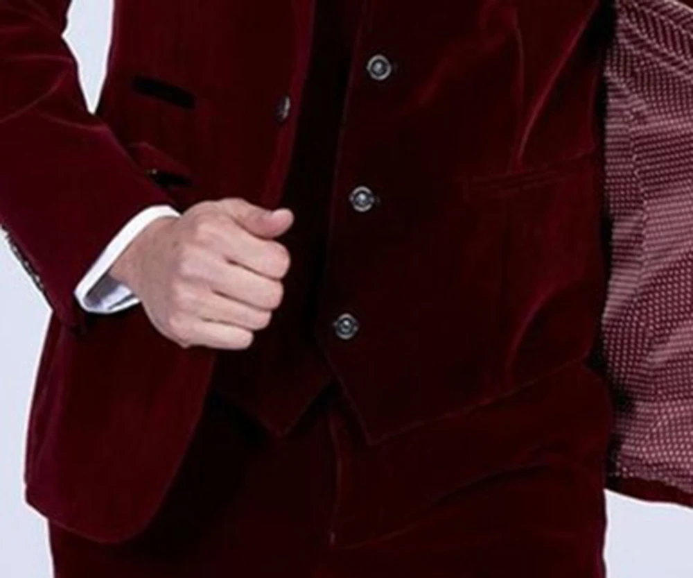 Men's Velvet Suit 2 Pieces Casual Lapel Groom Slim Fit Tuxedos Blazer Pant Set Warm Winter 2020 New Fashion