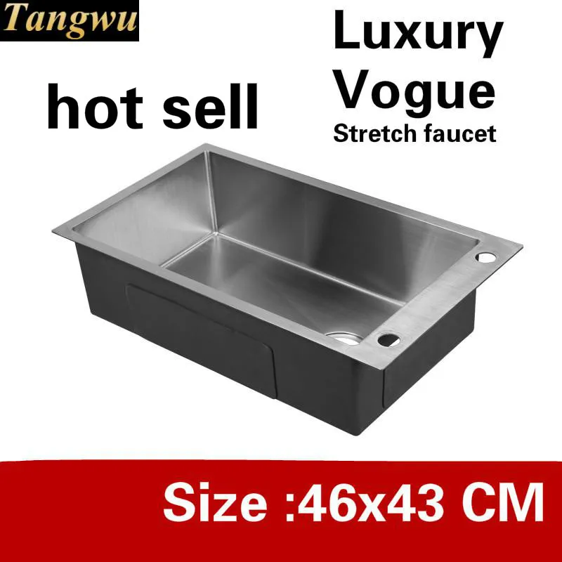 

Free shipping Apartment kitchen manual sink single trough stretch faucet wash vegetables 304 stainless steel hot sell 460x430 MM