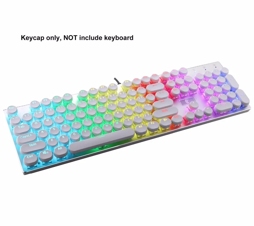 White Typewriter Style Round Keycaps Double Shot Injection Mechanical Keycap for Cherry MX Stem Backlit Gaming Keyboard DIY