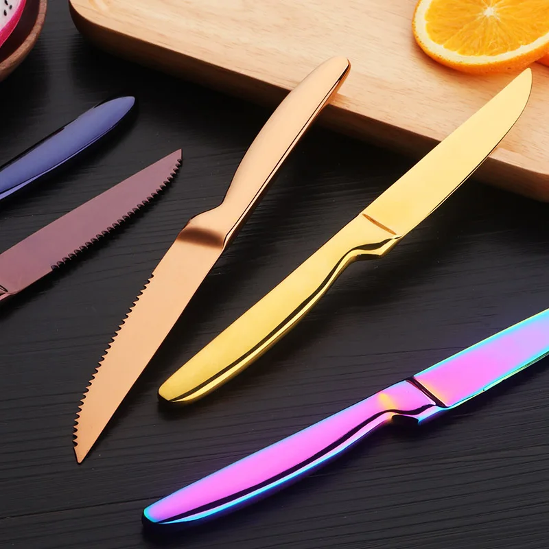 Buyer Star Stainless Steel Knives 304 Rainbow Color Flatware Sharp Steak Knife Set For Dinner 4-Piece 8.6-Inch Dinnerware Set