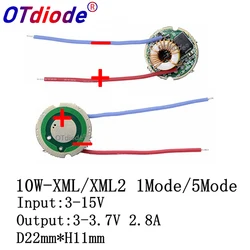 Controlador de luz LED para coche, dispositivo con 5 modos/1 modo de entrada, 3V-15V CC, 22mm, 10W T6 XML T6/U2 XM-L2/U2, linterna LED o batería de 12V