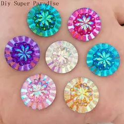 Nowy 10 sztuk 20mm AB żywica okrągły Flatback 3D kwiat Rhinestone guziki ślubne DIY K66