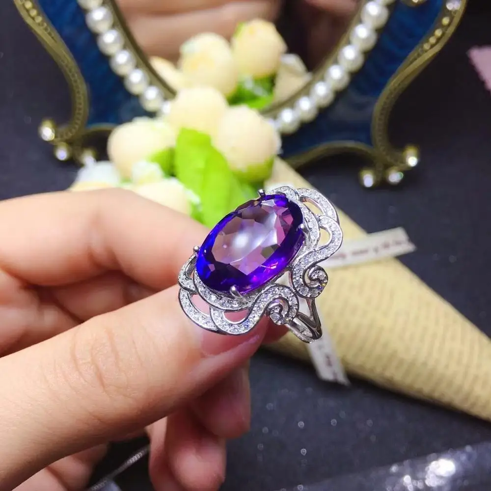 big sale purple gem ring big size affordable purple Amethyst gemstone ring silver ring women ring natural gem 925 silver jewelry