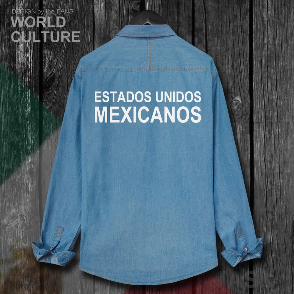 United Mexican States Mexico MX MEX Men clothes Autumn Cotton Turn-down Collar Jeans Shirt Long Sleeve fashion Cowboy flags Coat