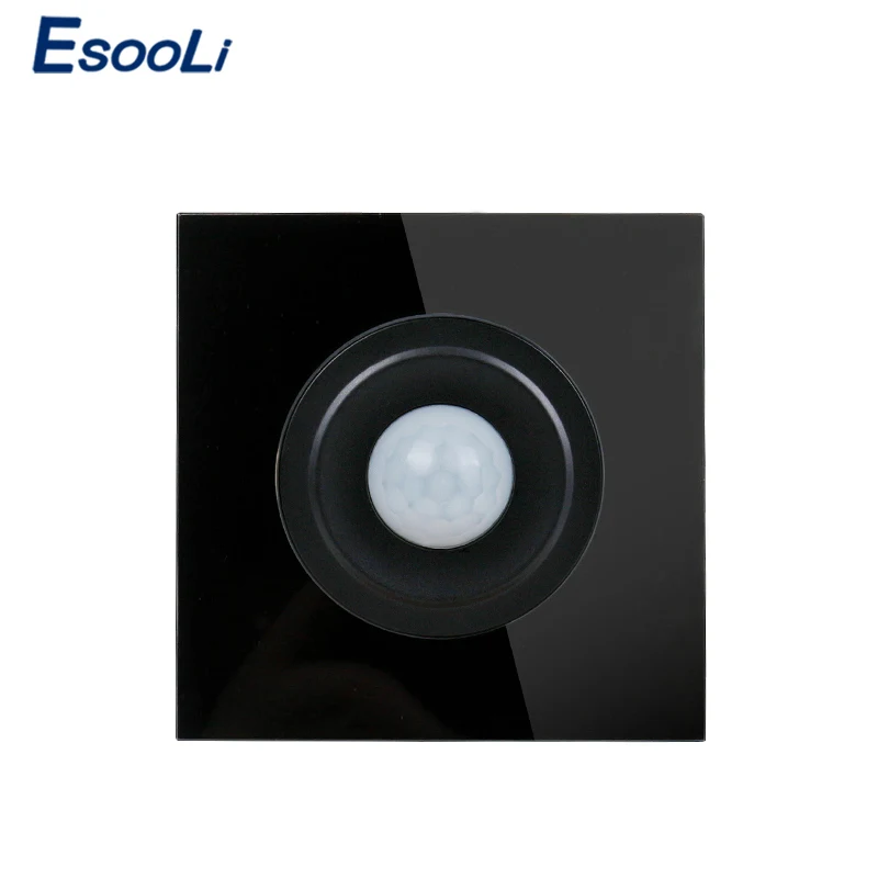 Esooli New Arrival Crystal Tempered Glass Panel Human Body Motion Sensor Switch Wall Interruptor Power Light Conmutador