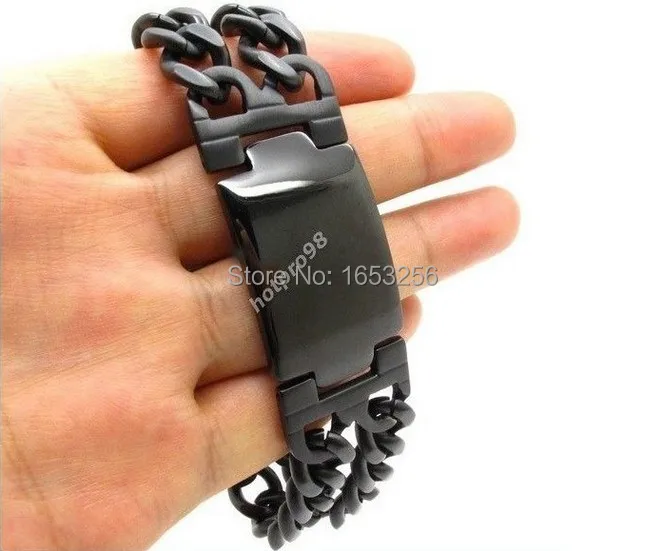 Black Stainless Steel Heavy Cuban Curb Wristband Chain ID Bracelet for husband / father gifts 8.66\'\' 22mm