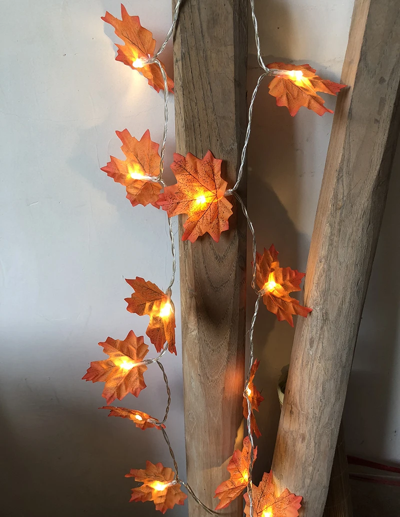 Autumn maple leaves LED fairy string light holiday party flower arrangement for new year decorations