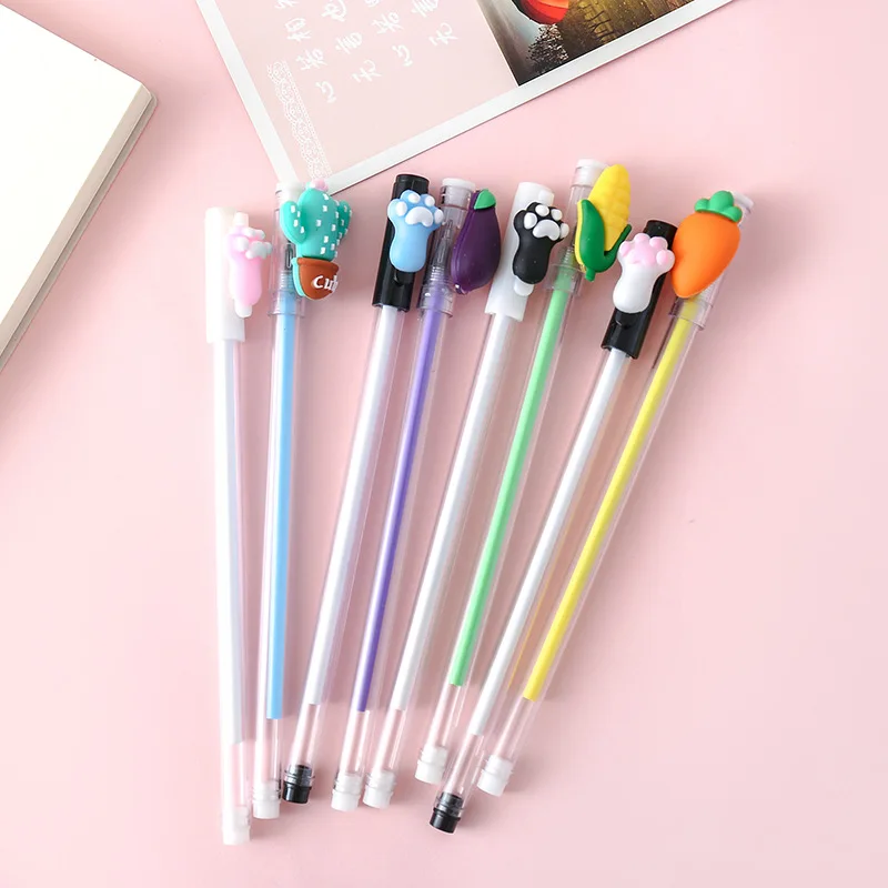 1 Pcs Transparent Pen Kawaii Vegetables Cat Paw Gel Pen Student Writing Stationery Signing Pen Black Ink 0.5mm Escolar Papelaria