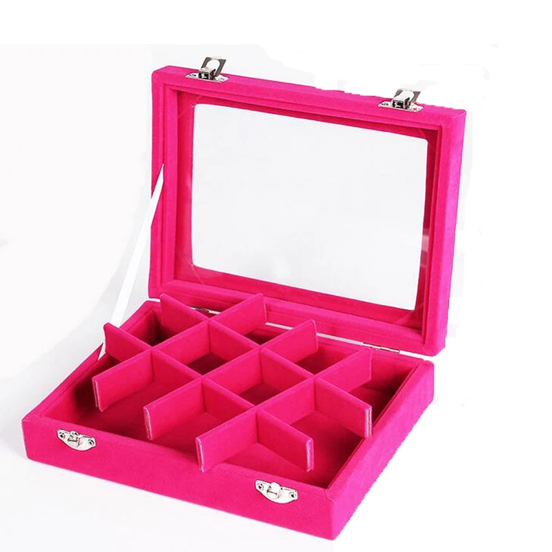 New 12 Grids Velvet Jewelry Box Rings Earrings Necklaces Makeup Holder Case Choker Organizer Women Jewelery Display