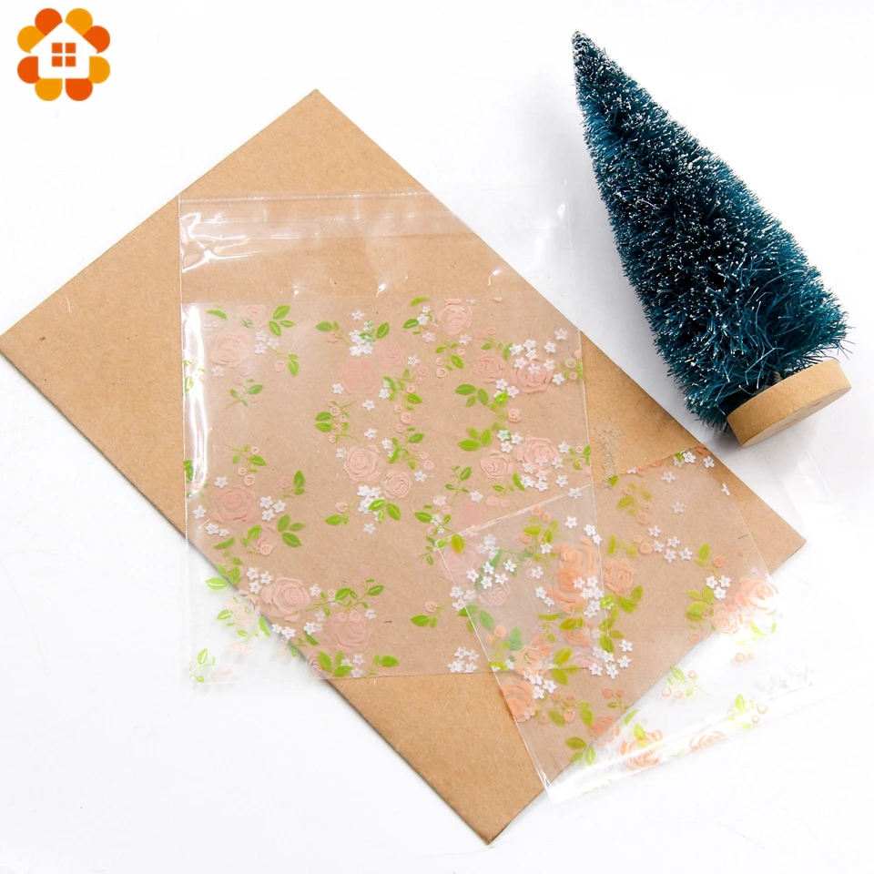 100PCS Rose Flowers Candy &Cookie Plastic Bags Self-Adhesive For DIY Biscuits Snack Baking Package Decor Kids Gift Supplies