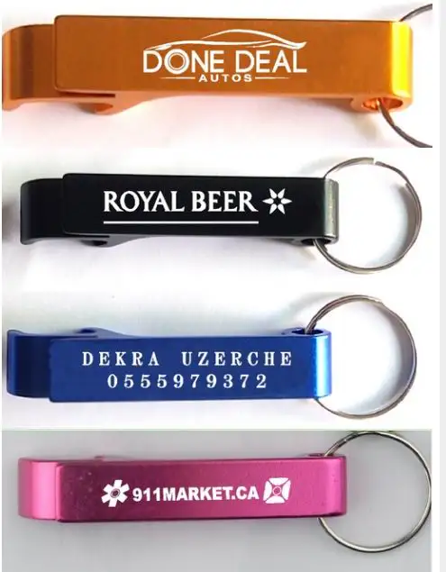 

DHL 200pcs/lot New promotion customed printed logo gift Metal aluminum alloy bottle opener metal keychain laser LOGO