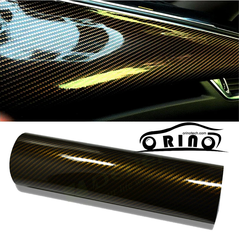 

1.52*30m/Roll 2D Golden Glossy Carbon Fiber Vinyl Film Auto Wrapping Vinyl Wrap Foil Car Sticker Color Change