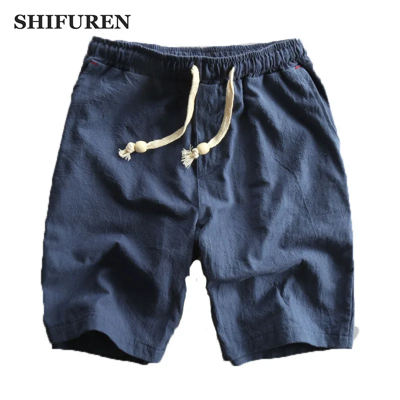 SHIFUREN Summer 2017 Mens Shorts 100%Cotton Comfortable Elastic Waist Drawstring Causal Beach Shorts Plus Size M-5XL Solid Color